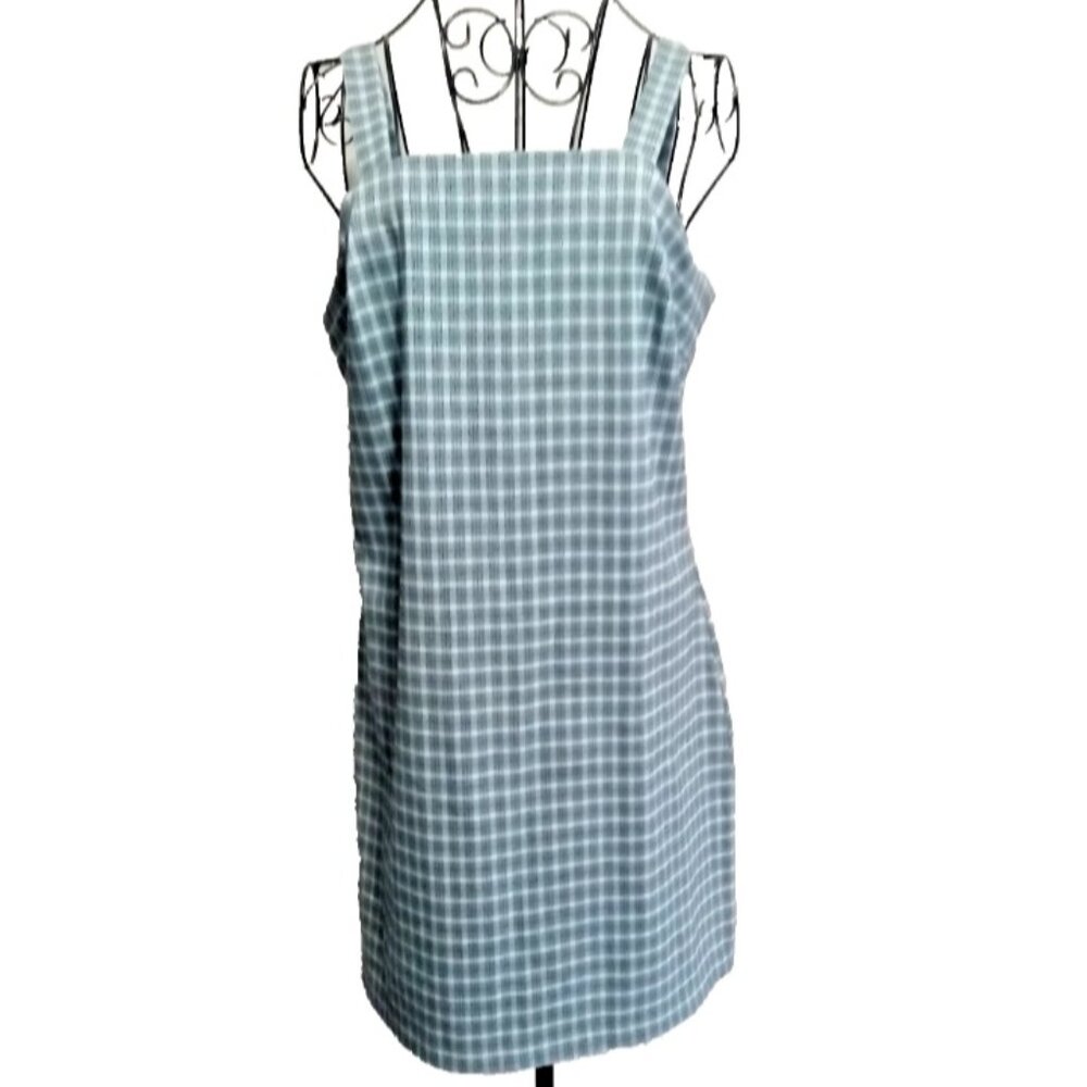 NWT Women's Blue Plaid Dress Sleeveless Summer Dress Midlength Cute Gift Woman